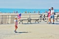 Little boy american flag boardwalk coney island ny Royalty Free Stock Photo