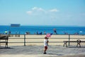 Little boy american flag boardwalk coney island ny Royalty Free Stock Photo