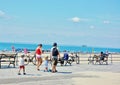 Little boy american flag boardwalk coney island ny Royalty Free Stock Photo