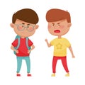 Little Boy with Angry Face Shouting at His Agemate Vector Illustration