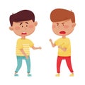 Little Boy with Angry Face Shouting at His Agemate Vector Illustration