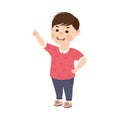 Little Boy with Angry Grimace Teasing Somebody Pointing Finger Vector Illustration