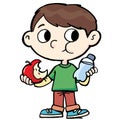 Little boy with apple and water