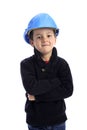 Little boy, arms crossed, with protection helmet Royalty Free Stock Photo