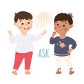 Little Boy Asking Question to His Agemate Vector Illustration