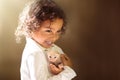 Little boy with baby cat. Child with kitten Royalty Free Stock Photo