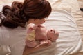 The little boy baby mother doing massage hands and legs Royalty Free Stock Photo