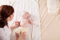 The little boy baby mother doing massage hands and legs Royalty Free Stock Photo