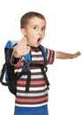 Little boy with backpack pretends Royalty Free Stock Photo
