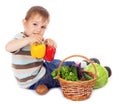 Little boy with basket of vegetables Royalty Free Stock Photo
