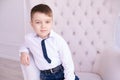 Little boy. Beautiful portrait. Bright interior