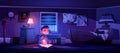 Little boy in bedroom at night reading book