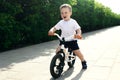 Little boy on a bicycle. Caught in motion, on a driveway. Presch