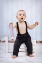 Little boy with big crayon Royalty Free Stock Photo