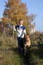 Little boy and big dog (German Shepherd ) Royalty Free Stock Photo