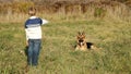 Little boy and big dog (German Shepherd ) Royalty Free Stock Photo