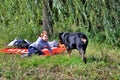 Little boy and big dog Royalty Free Stock Photo