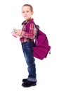 Little boy with big school bag Royalty Free Stock Photo