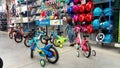 Little boy in a bike shop