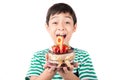 Little boy blowing candle on the cake for his birthday Royalty Free Stock Photo