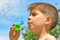 A little boy blows bubbles Royalty Free Stock Photo