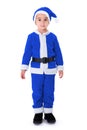 Little boy in blue Santa Claus costume