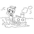 Little Boy with a boat coloring page vector