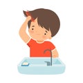 Little Boy Brushing His Wet Hair with Comb Vector Illustration Royalty Free Stock Photo