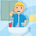 Little Boy Brushing Teeth Vector Illustration