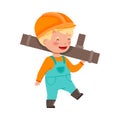 Little Boy Builder Wearing Hard Hat Carrying Metal Pipe Vector Illustration Royalty Free Stock Photo