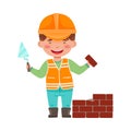 Little Boy Builder Wearing Hard Hat Doing Mason Work Vector Illustration Royalty Free Stock Photo