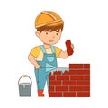 Little Boy Builder Wearing Hard Hat Doing Mason Work Vector Illustration Royalty Free Stock Photo