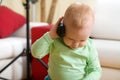 Little boy call by wireless phone at home Royalty Free Stock Photo