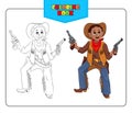 Little boy in carnival costume Cowboy. Coloring book