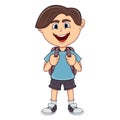 Little boy carrying a backpack cartoon