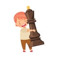 Little Boy Carrying Giant Black Queen Chess Piece or Chessman Vector Illustration Royalty Free Stock Photo