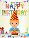 Little boy cartoon blowing birthday candle Royalty Free Stock Photo