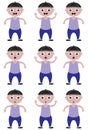 little boy cartoon character with light purple shirt and white background Royalty Free Stock Photo