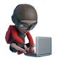 Little boy cartoon digging on laptop