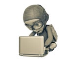 Little boy cartoon digging on laptop