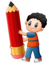 Little boy cartoon holding a pencil Royalty Free Stock Photo