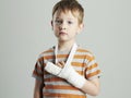 Little boy in a cast.child with a broken arm.accident Royalty Free Stock Photo