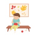 Little Boy Changing His Clothes Putting on Sweater Sitting on Bench Vector Illustration Royalty Free Stock Photo