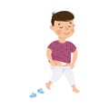 Little Boy Changing His Clothes Putting on Trousers Vector Illustration