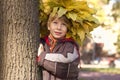 Little boy with chaplet of yellow maple leaves