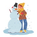 Little Boy Character, Bundled In Winter Gear, Joyfully Sculpts A Snowman A Heartwarming Winter Scene Royalty Free Stock Photo