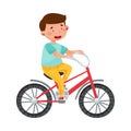 Little Boy Character Cycling Isolated on White Background Vector Illustration