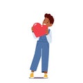 Little Boy Character Holding Big Red Heart in Hands. Concept of Love, Donation, Organ Transplantation. Happy Child Royalty Free Stock Photo