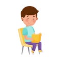 Little Boy Character Sitting on Chair and Reading Book Vector Illustration Royalty Free Stock Photo