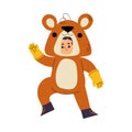 Little Boy Character Wearing Bear Animal Costume Having Fun Vector Illustration